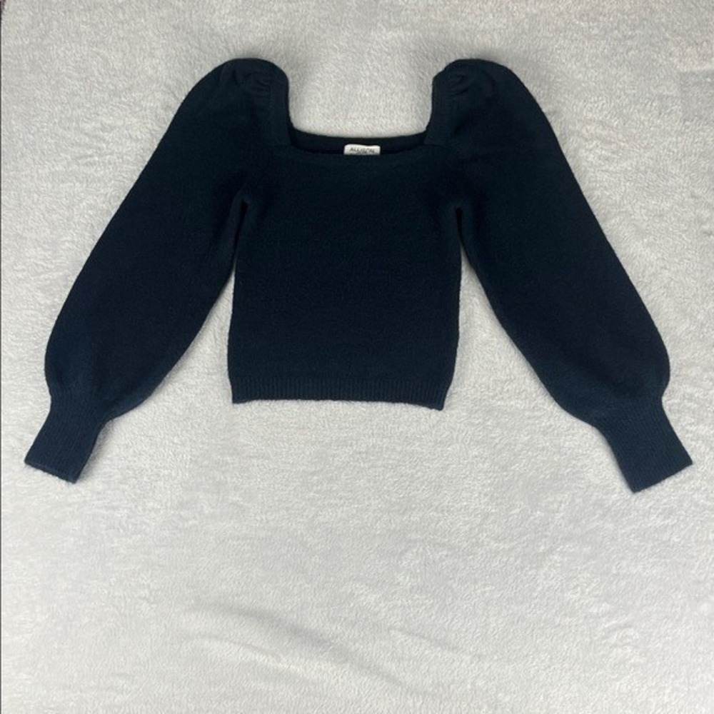 Allison New York Sweater Womens XS Navy Blue Puff Sleeve Square Neck